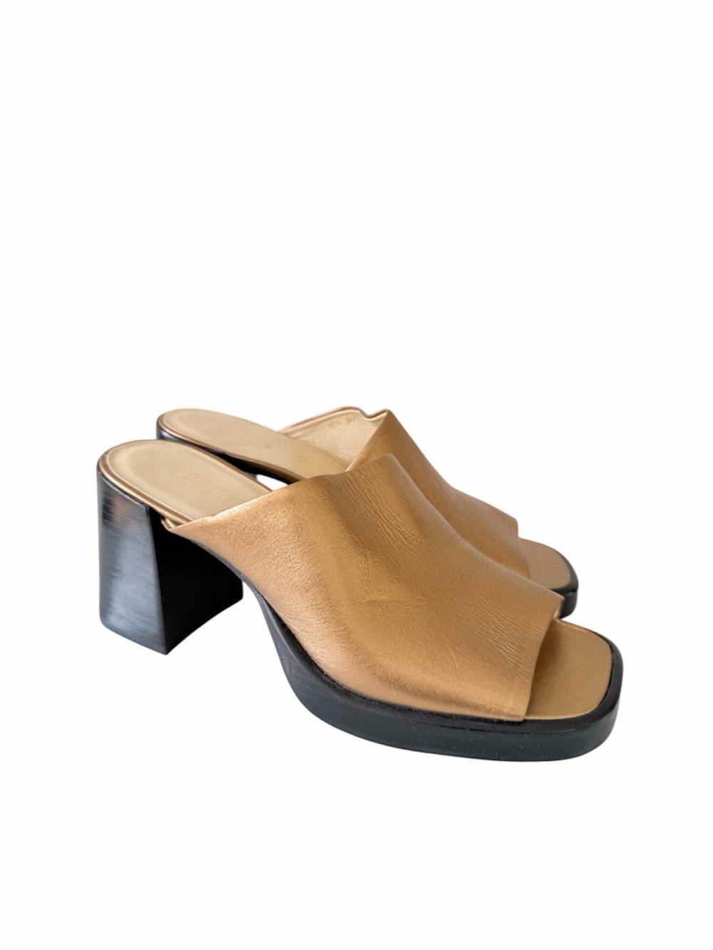 Vintage Franco Sarto Bronze Leather Platform Block Heel Mules 7M